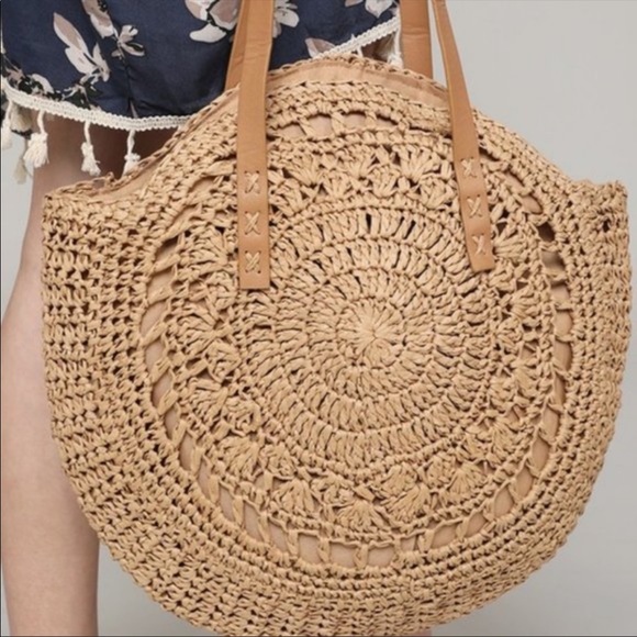✨LAST ONE✨HANDMADE ROUND STRAW BOHO CHIC BAG - Picture 4 of 8